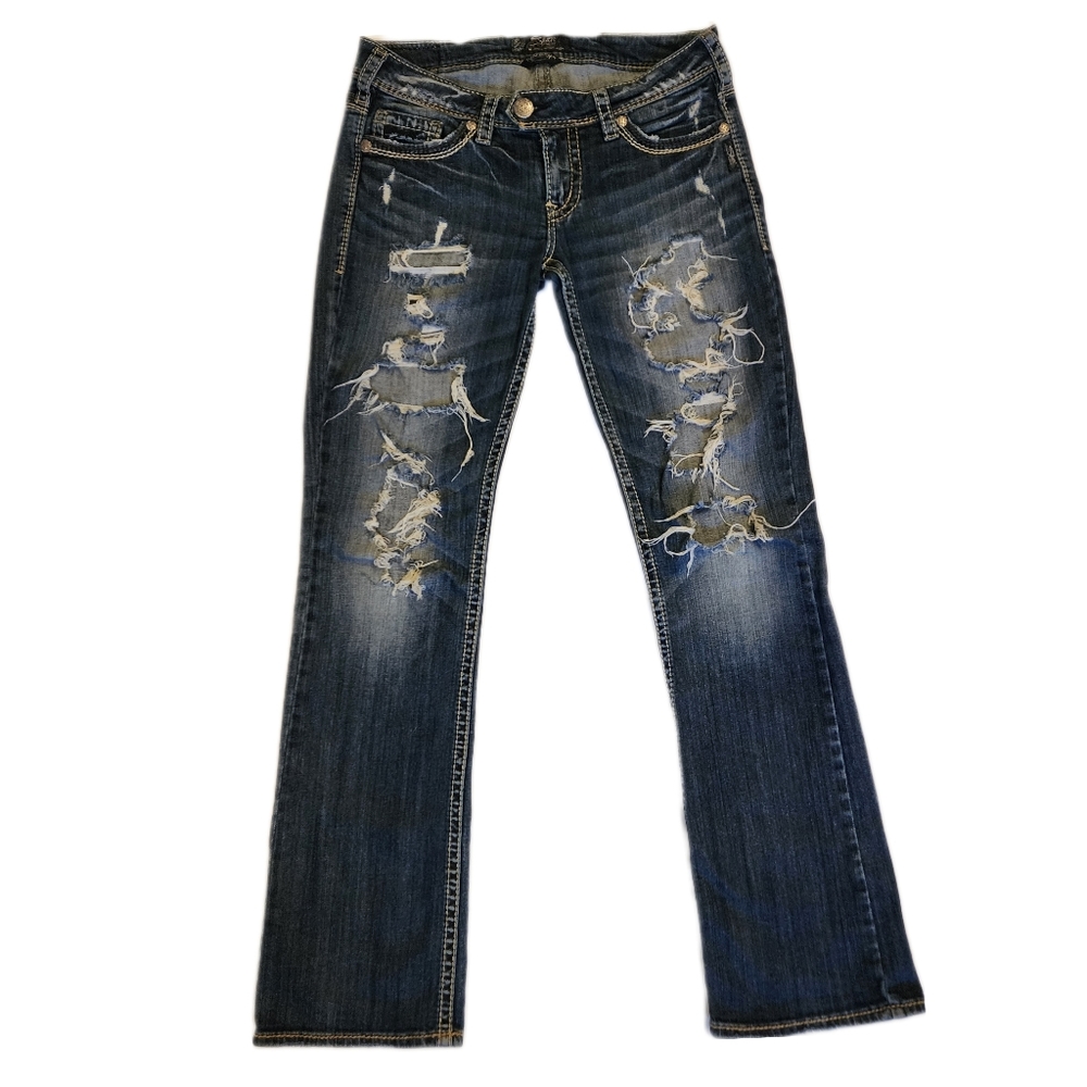 Silver Jean Tuesday low slim boot cut woman's size size 29/33 blue distressed